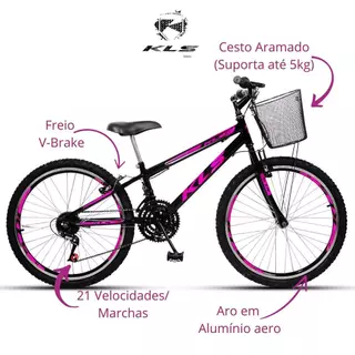 Bicicleta 24 Kls Aero V-Brake 21 Marchas Caixa Box Feminina