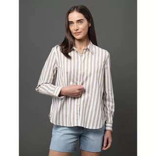 Camisa Feminina Listrada Calvin Klein Jeans - Caqui Claro em Oferta na Shopee