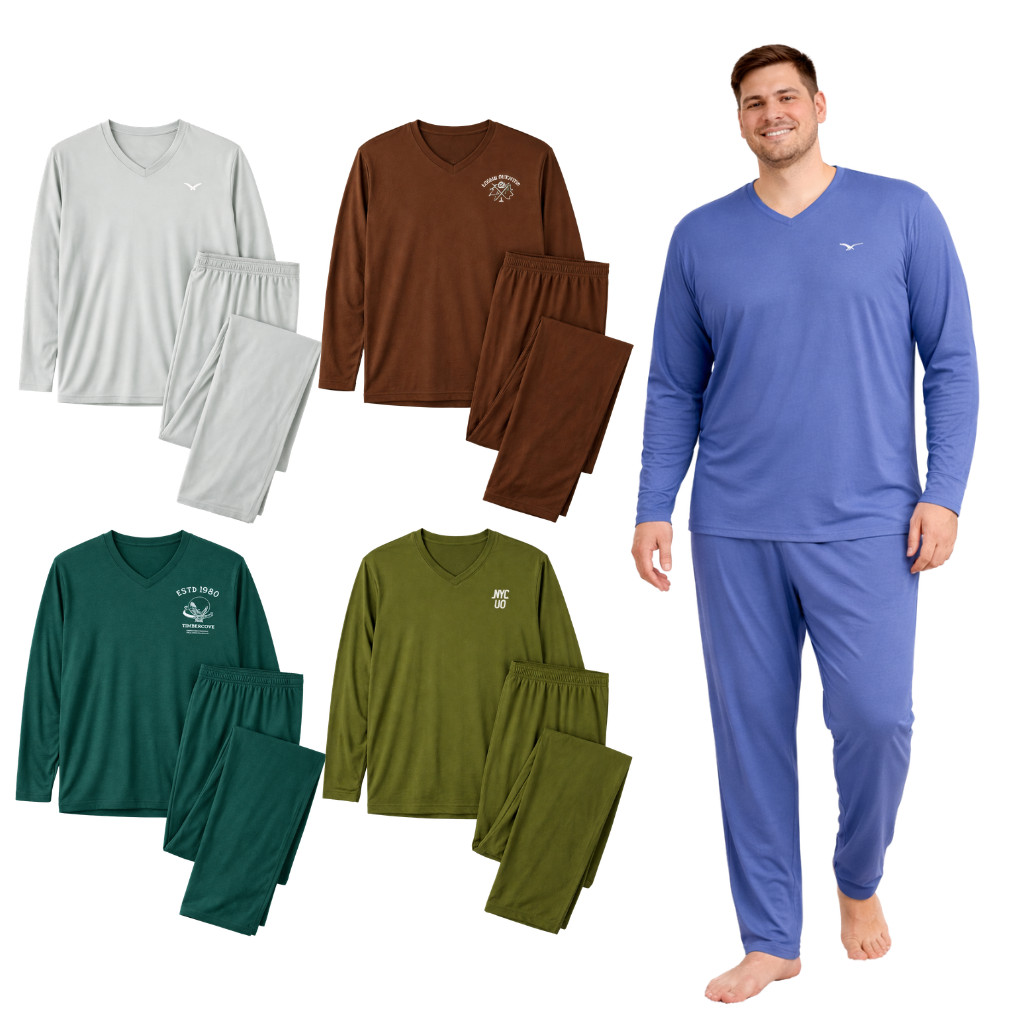 Pijama Longo Adulto Masculino Básico Bordado Plus Size Sortido G1 ao G3 em Oferta na Shopee