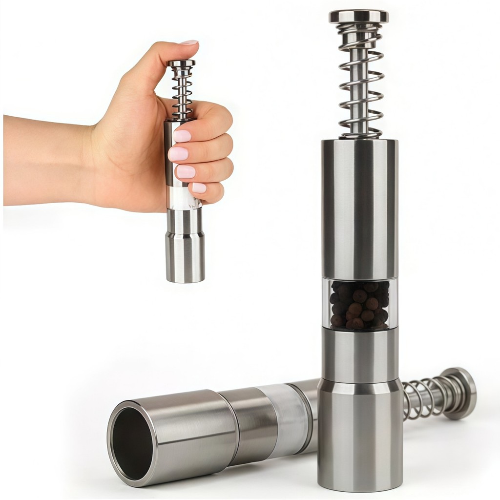 Moedor de Pimenta e Sal Manual Aço Inox Premium Botão Pressã