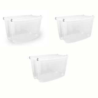 Kit Organizadores Alto 78L com Rodízio Jaguar Transparente Com Tampas e Travas Resistentes em Oferta na Shopee