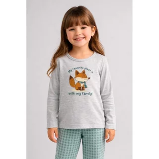 Pijama Infantil Menina Manga Longa Algodão Inverno Família Raposa em Oferta na Shopee