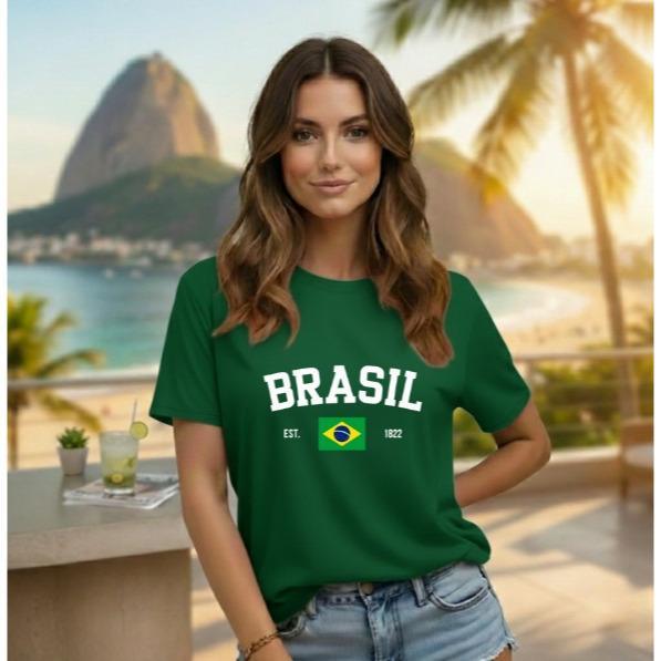 Blusa Feminina Brasil Camiseta Copa Do Mundo Camisa T-shirt 100% Algodão em Oferta na Shopee