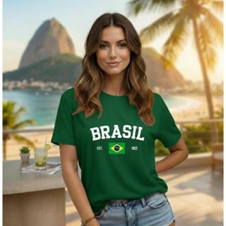 Blusa Feminina Brasil Camiseta Copa Do Mundo Camisa T-shirt 100% Algodão em Oferta na Shopee