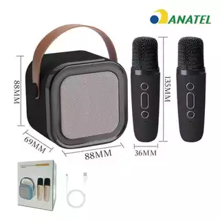 Mini alto-falante portátil sem fio Bluetooth para karaokê, com microfone único e duplo