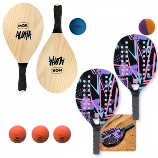 Kit 2 Raquetes para Beach Tennis Lilas + Jogo Frescobol em Madeira Aloha + 5 Bolinhas em Oferta na Shopee