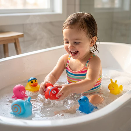 Kit 6/8 Bichinhos Para Banheira Banho Piscina E Brincar Na Água Brinquedo Interativo Que Flutua Patinho