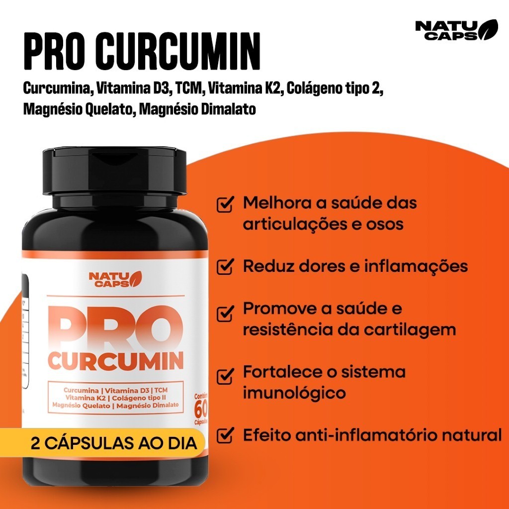 1 Pote de Pró Curcumin - 60 Cápsulas - Bem-estar Saúde Articular- Envio ...