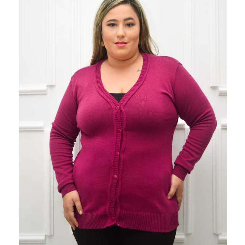 casaco de tricô cardigan plus size feminino de frio liso básica