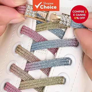Par de Sapatos com Fivela e Pérola Diamante Elastic Lazy Shoelace para Tênis em Oferta na Shopee