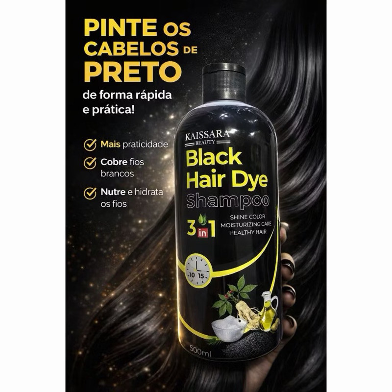 Shampoo Que Escurece Cabelo Branco Kaissara 500ml Preto Intenso ...