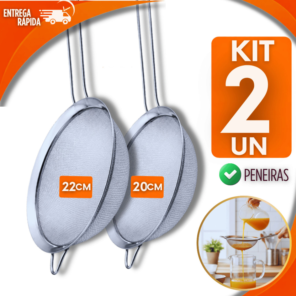 Combo 2 Peneira Coador Manual Em Aço Inox Para Cozinha Resta