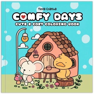 Livro de Colorir Comfy Days 40 Desenhos Cute Cozy | Papel Grosso 120g 21x21 Anti Estresse | Frete Gratis em Oferta na Shopee