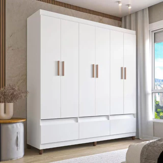 Guarda-Roupa Bartira Ilhéus com Cabideiro 6 Portas de Bater 3 Gavetas e 180cm de Largura em Oferta na Shopee