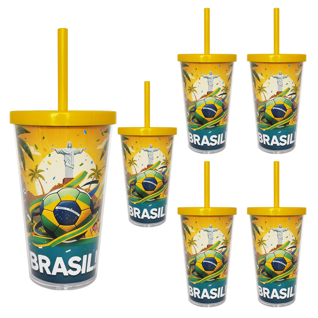 Copo 500ml Festa BRASIL Parede Dupla Kit 12 pçs JOGO Acrilico PREMIUM COPA do Mu