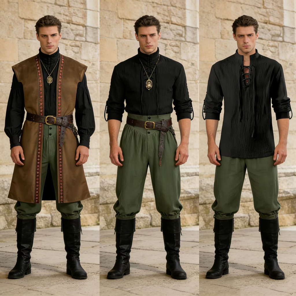 Fantasia Masculina Renascentista Pirata Cosplay Medieval Viking Roupa ...