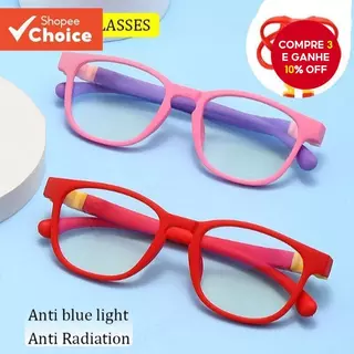 Óculos de armação de silicone para crianças com lentes anti-luz azul e removíveis.