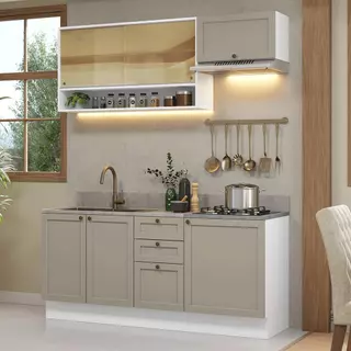 Armário de Cozinha Compacta 180 cm Branco/Crema Vik Madesa 05 em Oferta na Shopee