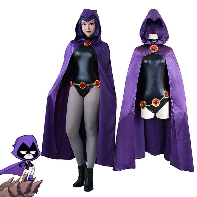 Teen Titans Raven Cosplay Traje De Super-herói Manto Zentai
