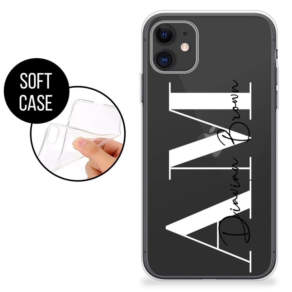 Capa de telefone com nome personalizado para iPhone 11 Pro Max 14 13 Mini  12 XR Xs X 6 7 8 Plus, texto personalizado TPU macio material de couro  artificial