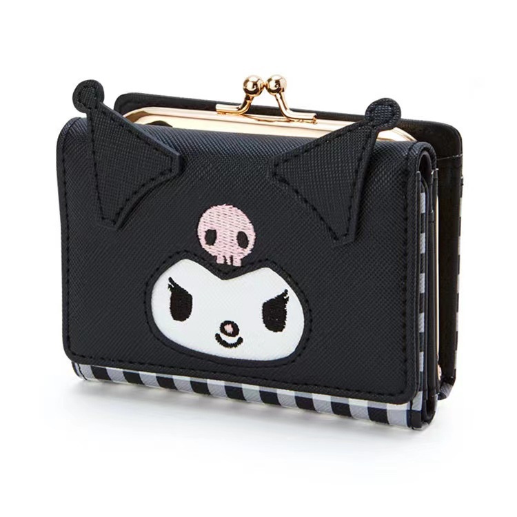 Desenho Anime Kuromi PU Fold Coin Purse Kawaii Fofo Carteira Bolsa