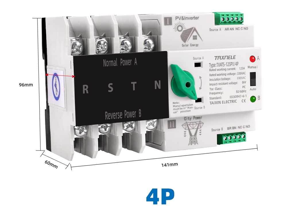 2P 3P 4P ATS 63A 100A 125A Inversor Fotovoltaico De Dupla Potência Chaves  Seletoras De Transferência Automática Ininterruptas Solar