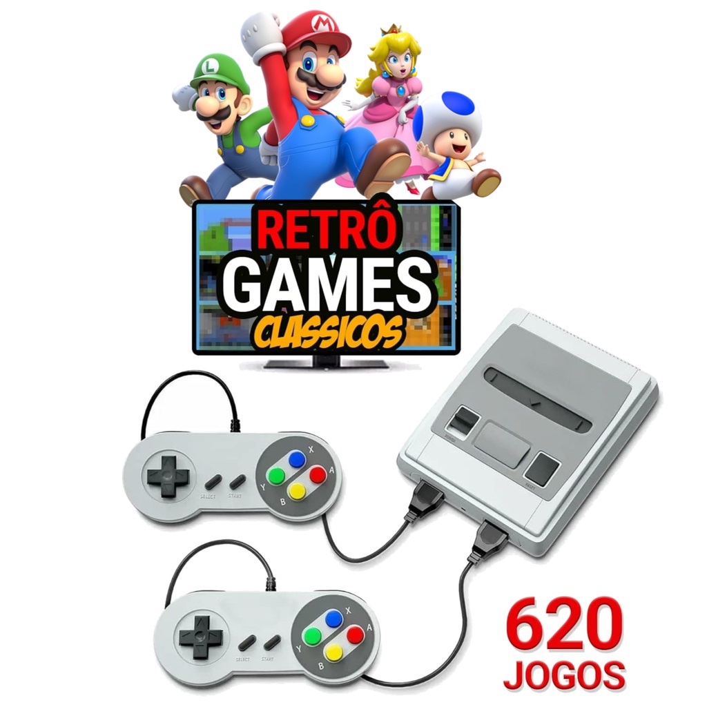 Video Game Retro Anos 80 E 90 620 Jogos 8 bits 2 Controles tipo nitend