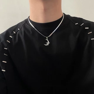 Pingente Da Lua Personalidade Moda Corrente Simples Colar De Aço Titânio Estilo Hip-hop Masculino