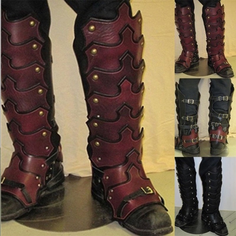 cosplay Medieval Couro Fivela Casual Sapatos Masculinos De Cobertura De Bota Tubo Armadura De Ombro Samurai Halloween Acessórios Jogo De Papéis De Realidade LARP