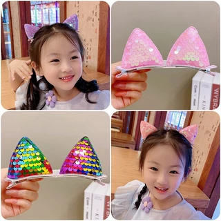 2PCS Novas Lantejoulas Orelhas De Gato Grampos De Cabelo Meninas Giros Acessórios Criança Barrettes Doce Kids Fashion Headwear Ornamentos