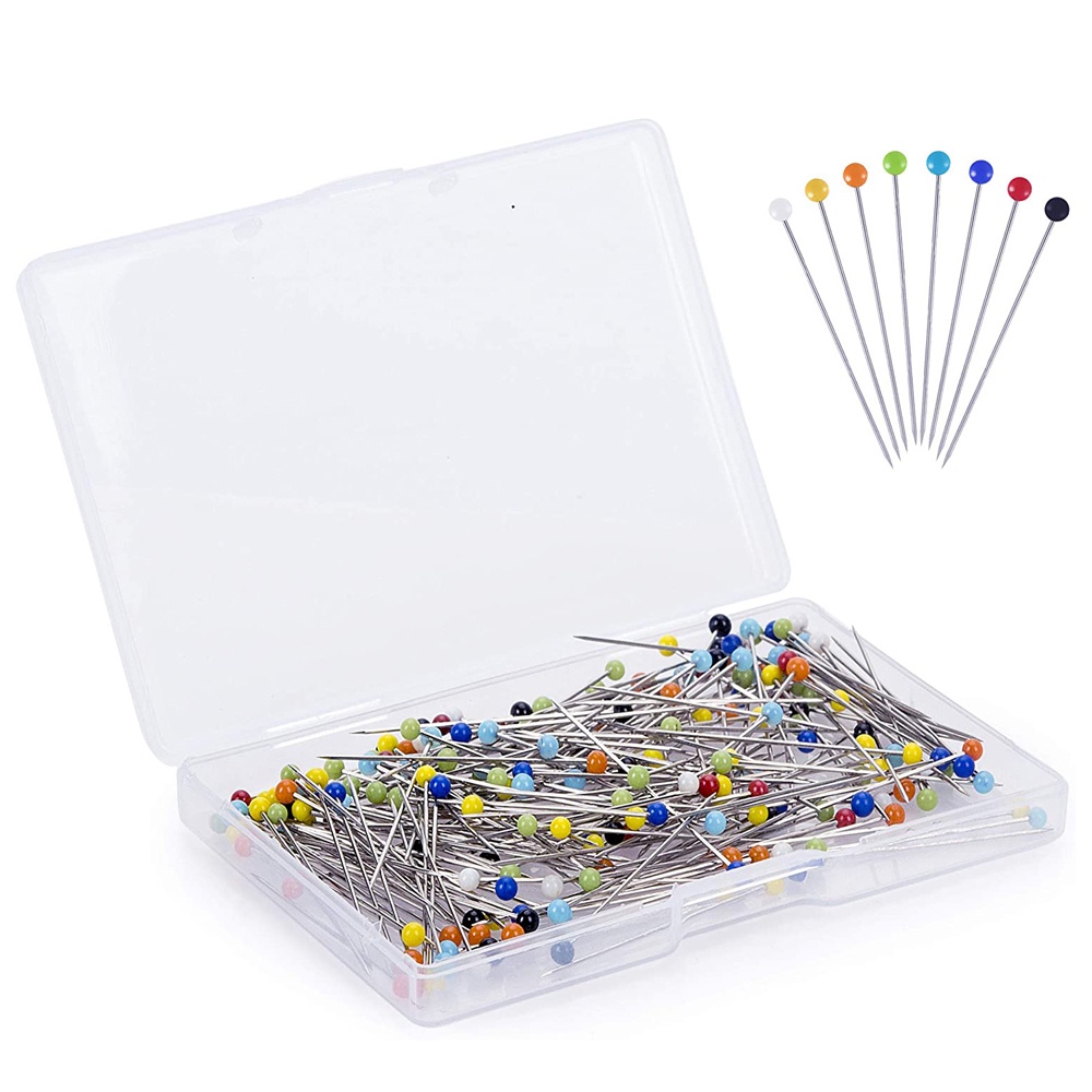 250pcs Sewing Pins for Fabric, Straight Pins with Colored Ball Glass Heads, Quilting Pins for Dressmaker, Jewelry DIY Decoration, Craft and Sewing