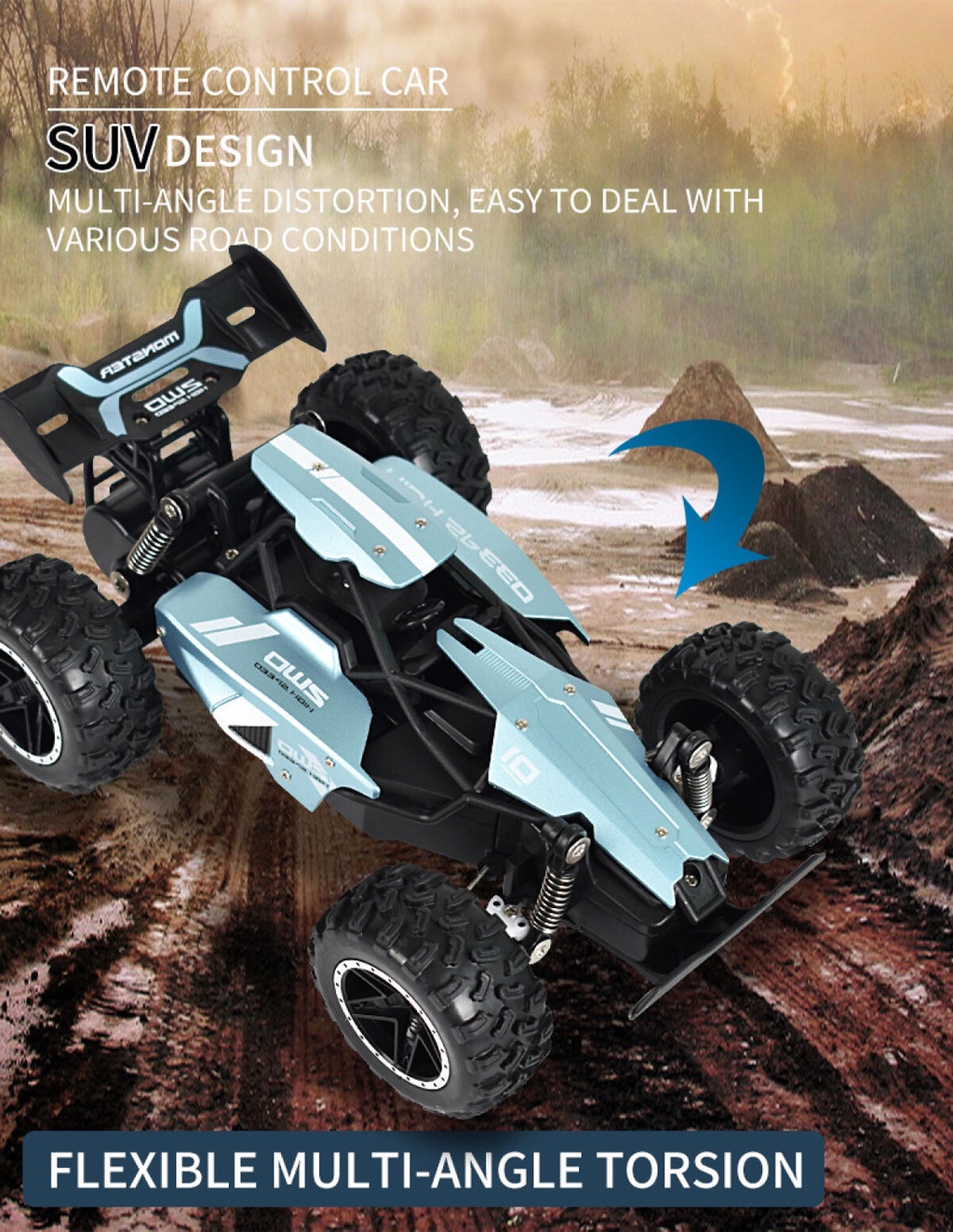 Carro de Controle Remoto Off-Road de Alta Velocidade 2.4G Carro de