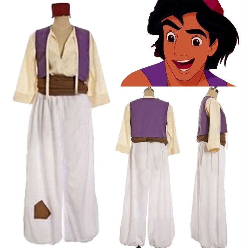 Homens Príncipe Adulto Aladdin Cosplay Fantasia W/Hat