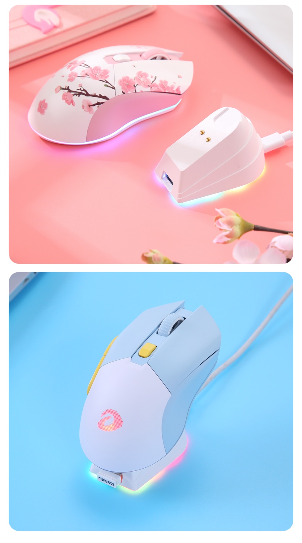 DAREU Dual Modes Gamer Mouse RGB 2.4G Ratos De Jogos Sem Fio Com ...