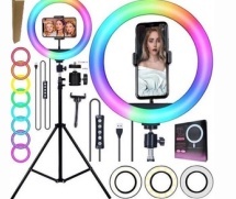 Kit Profissional Youtuber: Ring Light RGB 10 + 6 + Tripé 2,10m