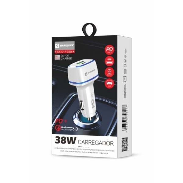 Carregador para Carro TURBO 3A SX-C17-38W SUMEXR PD USB QUIC | Shopee ...