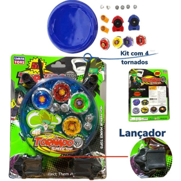 4 Beyblade Metal Led + Lançador + Arena Resistente