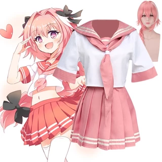 Anime Fate Apocrypha Astolfo Cosplay Fantasia Feminina Estudante Japonesa Uniforme JK Marinheiro Fato De Peruca Longa Rosa E