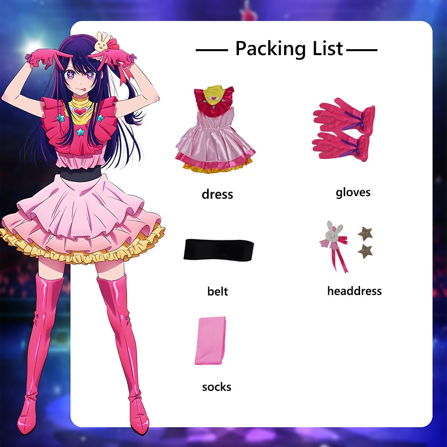 Anime Cosplay Oshi No Ko Hoshino Ai Traje De Fantasia Lolita Rosa Vestido  De Peruca Comprida Roxa Para Meninas De Halloween | Shopee Brasil