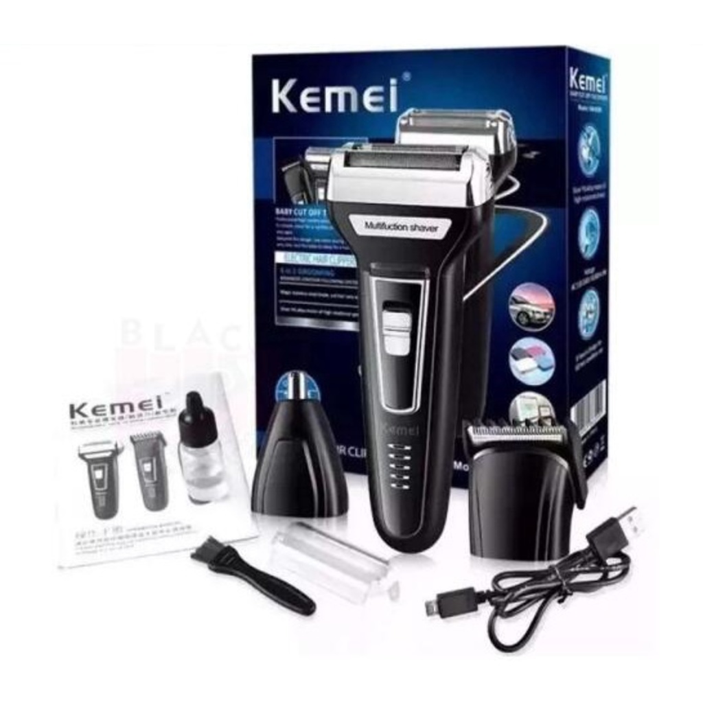 Máquina Barbear Shaver Kemei 3 Em 1 KM-6558 Nariz Barba Pelos e Corpo