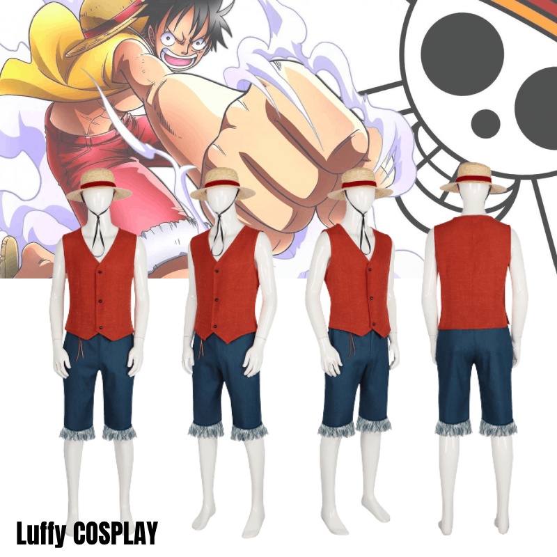 Compra online de Anime macaco d luffy cosplay traje para homens novo mundo roupas  luffy palha festa de halloween uniforme roupas topo + calças + cós