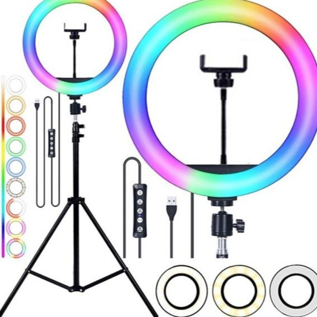 Ring Light Led Luz Iluminador Para Selfie Rgb Colorido 10 polegadas + Tripa 2,1m su