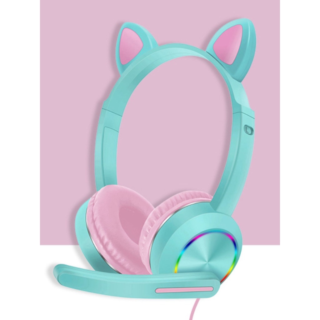 Fone Headphone Orelha De Gato Gatinho Cat Intra-Auricular Ear Com Led Rgb Com Fio Usb