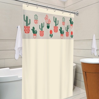 Cortina Box Banheiro Chuveiro cor Bege estampa c/ visor Cacto