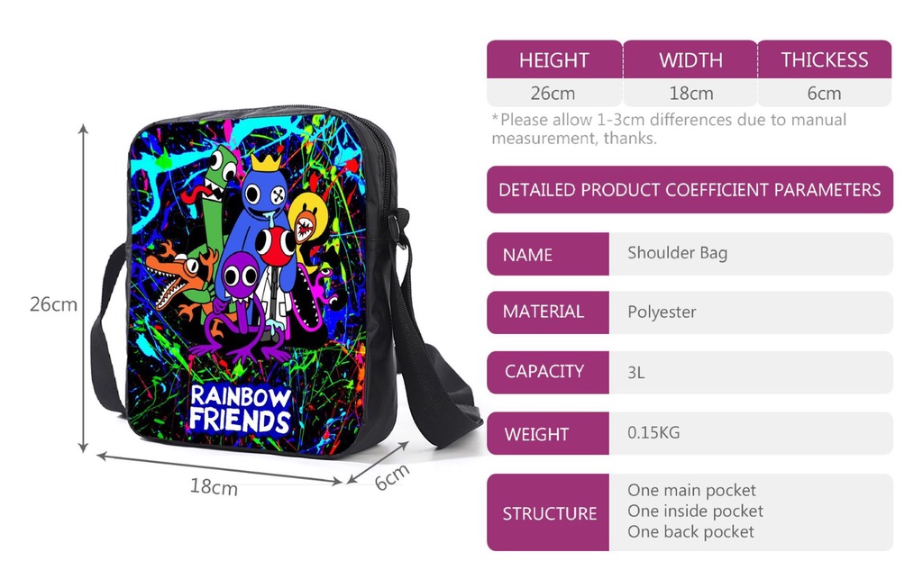 Roblox Rainbow Friends Bag 3-Pieces Set Cartoon Mochila Para