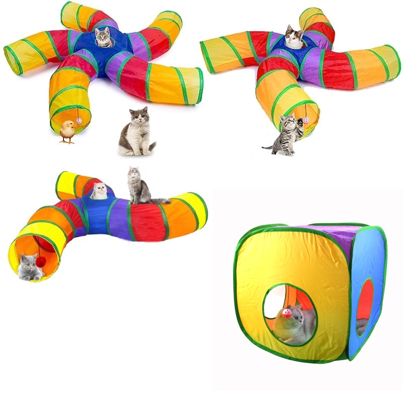 Túnel Do Gato Para Gatos De Interior Grande Com Bola De Brincar Em Forma De S De 5 Vias Interativo De Peek Hole Pet Tube Toys for Puppy