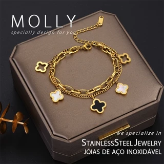 Pulseira De Trevo Em Camadas De Aço Inoxidável Para Mulheres Não Tarnish 18K Folheada A Ouro De Alta Qualidade Minimalista Fashion Jewelry