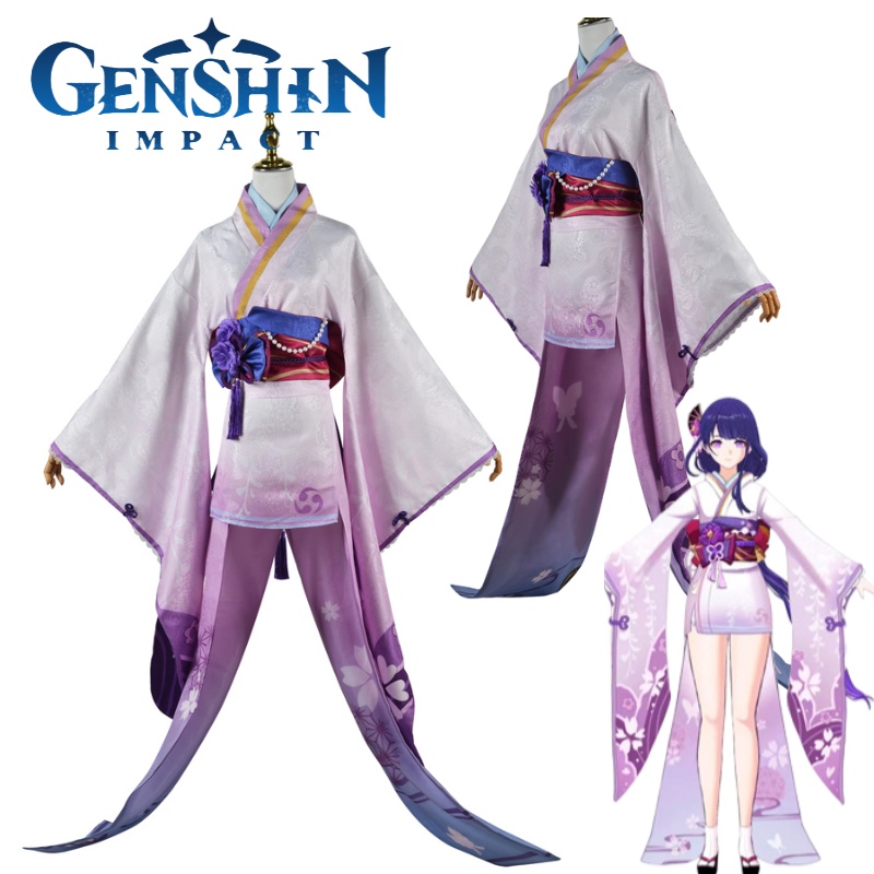 Genshin Raiden Ei Beelzebul Cosplay Fantasia Kimono Conjunto Completo ...