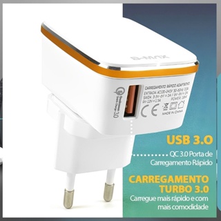 Carregador Charge 3.0 USB de 18 Watts e cabo Lightning de 1 Metro eficiência