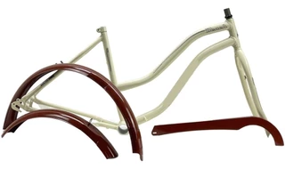 Kit Quadro De Bicicleta Em Aço Aro 26 Retro Vintage Antigo Bege com Marrom Liquidaçao